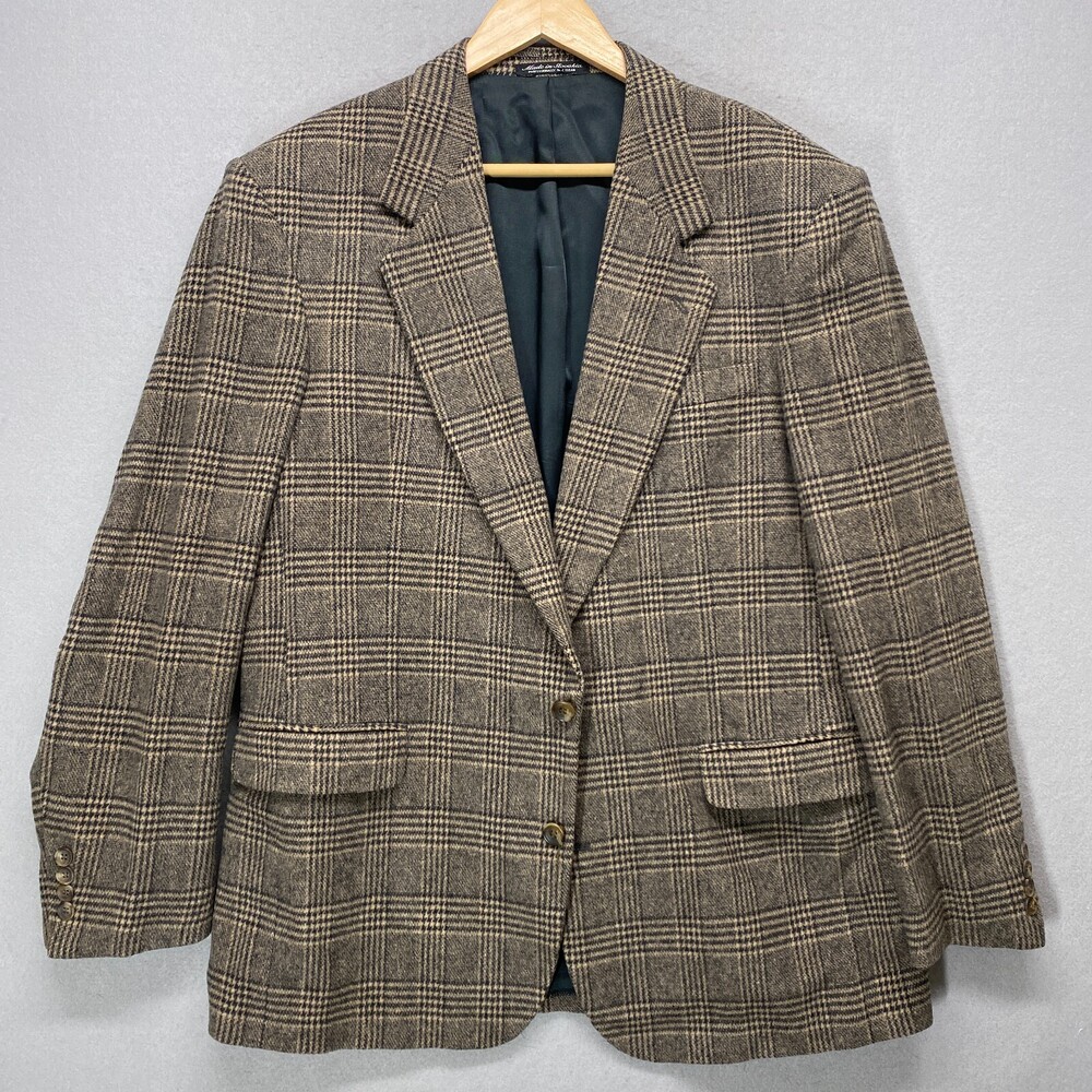 Sport Coat Mens 42 Long Brown Plaid Wool Camal Hair Blend Academia Fall Winter